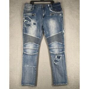 Embellish Jeans Mens Tag Size 44 Actual 42 Biker Distressed Rip and Repair